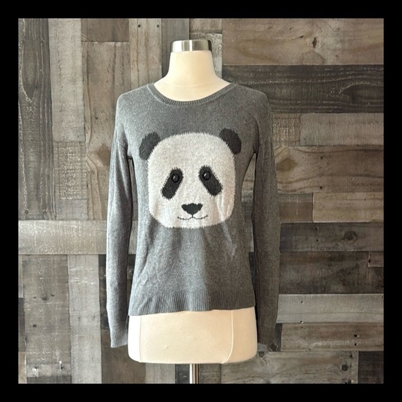 Kensie panda bear sweater small gray black knit twee cute goth girlhoodcore fall - Picture 1 of 12